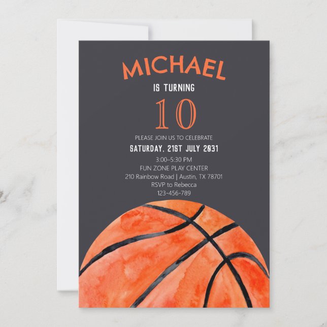 Invitación Basketball Sports Boy 10th Birthday Party (Anverso)