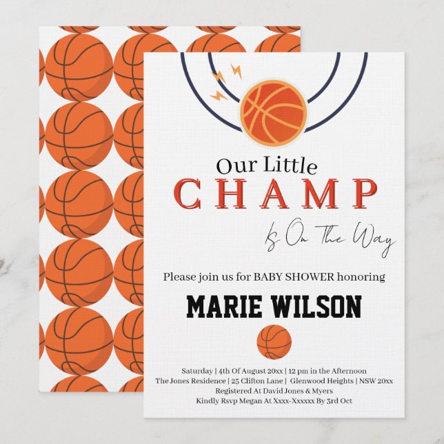 Invitación Basketball Sports Girl Boy Favors Baby Shower (Anverso / Reverso)