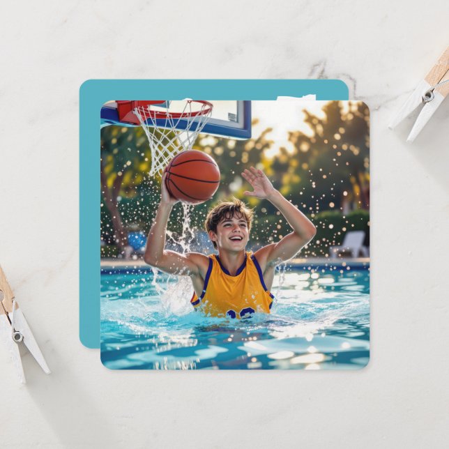 Invitación Basketball Swimming Pool Birthday Party (Anverso/Reverso In Situ)