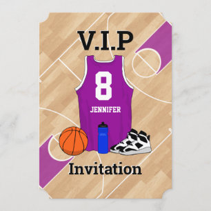 Invitación Básquetbol Jersey en la cancha Magenta de cumpleañ