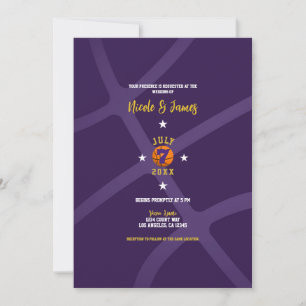 Invitación Básquetbol Morado Chic Mínimo Deportivo Boda   