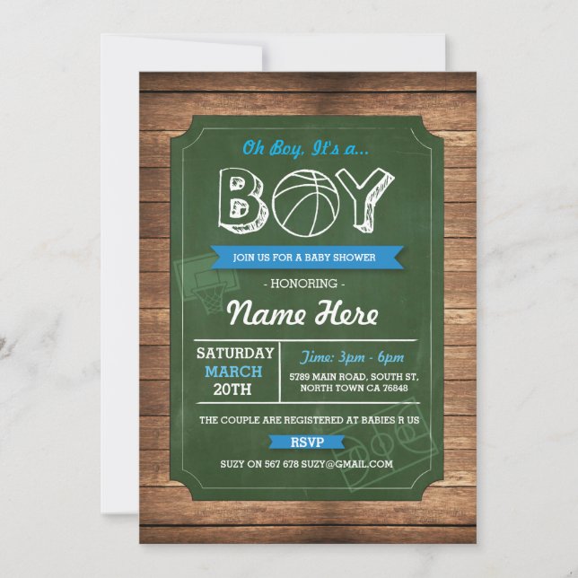 Invitación Básquetbol Oh Boy Baby Shower Sports Invite (Anverso)