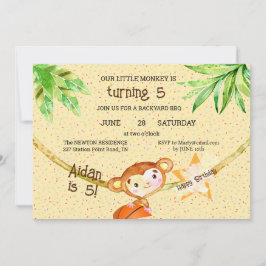 Invitación Básquetbol pequeño mono cumple 5 años