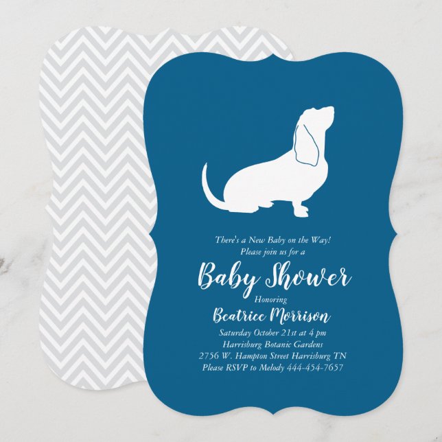 Invitación Basset Hound Dog Baby Shower Boy Blue (Anverso / Reverso)