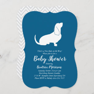 Invitación Basset Hound Dog Baby Shower Boy Blue
