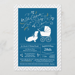 Invitación Basset Hound Dog Baby Shower Boy Blue