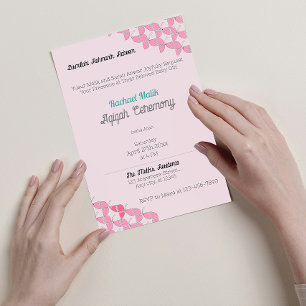 Invitación BASTANTE Rosa Verde azulada, Niña Bebé Aqiqah Baby