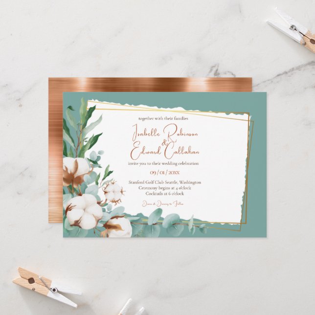 Invitación Bastoncillos de algodón de cobre falso de moda Bod (Anverso/Reverso In Situ)