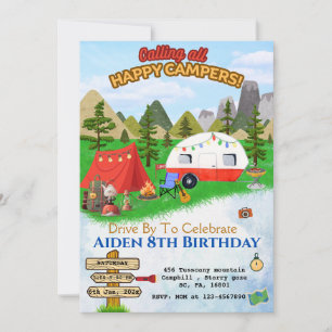 INVITACIÓN BASURA DE CUMPLEAÑOS DE CAMPAMENTO, CAMPANDO EN MO