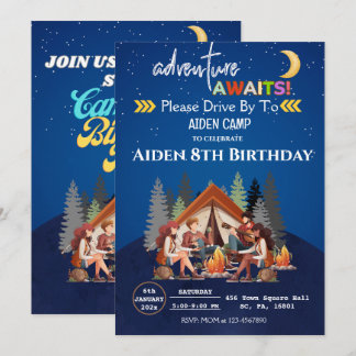 INVITACIÓN BASURA DE CUMPLEAÑOS DE CAMPAMENTO, CAMPANDO EN MO