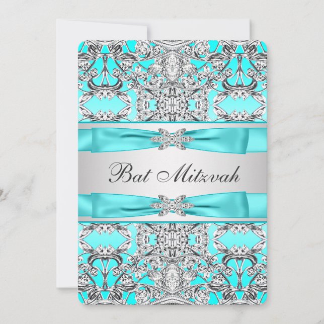 Invitación Bat azul verde azulado Mitzvah (Anverso)