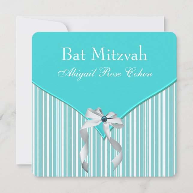 Invitación Bat azul verde azulado Mitzvah (Anverso)