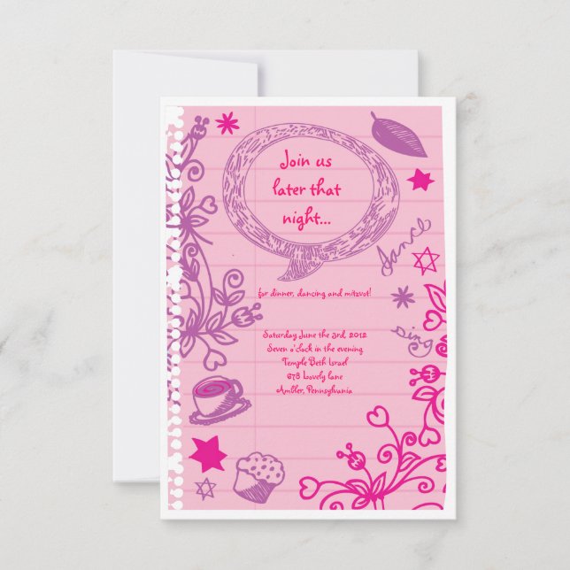 Invitación Bat Bat Mitzvah Fiesta Card (Anverso)