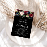 Invitación Bat Botánico Rústico Negro Mitzvah<br><div class="desc">Esta rústica invitación al murciélago botánico negro mitzvah es perfecta para un clásico mitzvah de murciélago. El diseño se caracteriza por un radiante de color burdeos,  rojo,  marino,  azul y rubor y unas bonitas flores pintadas a mano con un fondo negro que inspiran la belleza natural.</div>