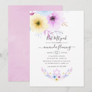 Invitación Bat de Floral rosa y azul pastel Mitzvah