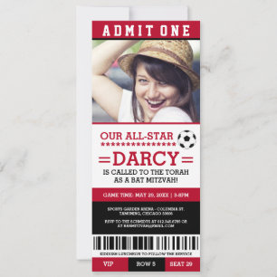 Invitación Bat de fútbol rojo Mitzvah invita