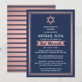 Invitación Bat de zoom virtual Mitzvah Navy Blue Rosa Gold