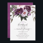 Invitación Bat floral de terciopelo profundo Mitzvah<br><div class="desc">Invitación mitzvah murciélago acuarela pintado a mano con colores violeta y ciruela,  con elegante tipografía de escritura a mano.</div>