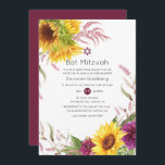 Invitación Bat Floral Mitzvah de cirujanos solares y borgoños<br><div class="desc">Rústico boho girasoles y dahlias bat mitzvah invitación a la fiesta en tonos de burdeos y colores solares.</div>