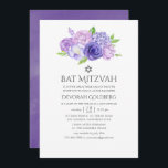 Invitación Bat Floral Ultra Violeta Mitzvah<br><div class="desc">Invitaciones de mitzvah de murciélago floral color agua con ultra violeta con tonos de violeta y verde sabio. Las flores incluyen hidrangea,  lavanda,  peonías y rosas.</div>