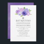 Invitación Bat Floral Ultra Violeta Mitzvah<br><div class="desc">Invitaciones de mitzvah de murciélago floral color agua con ultra violeta con tonos de violeta y verde sabio. Las flores incluyen hidrangea,  lavanda,  peonías y rosas.</div>