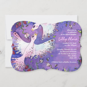 Invitación Bat Mitzvah acuarela pájaros y abejas