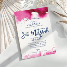 BAT MITZVAH acuarela rosa oscuro moderna con letra