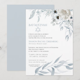Invitación Bat Mitzvah Agua moderna Dusty Floral Azul
