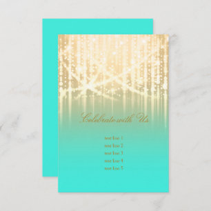 Invitación Bat Mitzvah Aqua Green and Gold Sparkly Luces