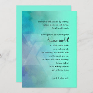 Invitación Bat Mitzvah Aqua y Estrella Azul de David