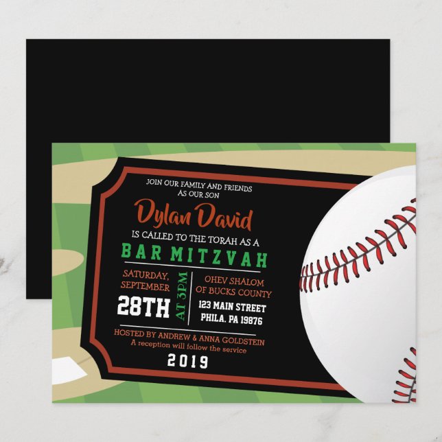 Invitación Bat Mitzvah Bar BASEBALL TICKET (Anverso / Reverso)