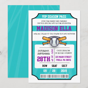 Invitación Bat Mitzvah Bar BASEBALL TICKET