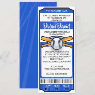 Invitación Bat Mitzvah Bar BASEBALL TICKET