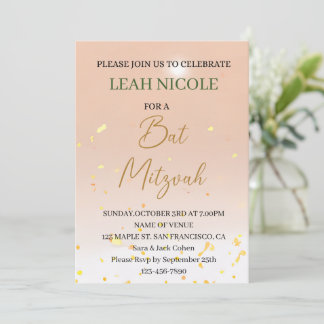 Invitación Bat Mitzvah, Bar Mitzvah Cumpleaños Purpurina Oro 