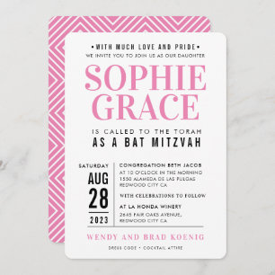 Invitación BAT MITZVAH bonito de pila geométrica moderno rosa