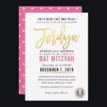 Invitación BAT MITZVAH bonito dorado rosado JORDYN<br><div class="desc">DISEÑO PERSONALIZADO por kat massard >> kat@simplysweetPAPERIE.com <<< Un diseño de invitación de moda para la instalación de BAR/BAT MITZVAH de su hijo como plantilla es sencillo para usted agregar sus propios detalles, o pulsar el botón personalizar y puede agregar o cambiar texto, tipos de letra, tamaños, etc CONSEJO ::...</div>