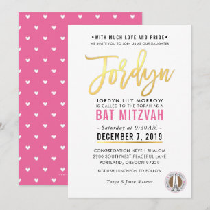 Invitación BAT MITZVAH bonito dorado rosado JORDYN