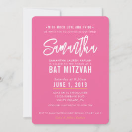 Invitación BAT MITZVAH bonito moderno escritura blanca rosa o