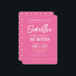 Invitación BAT MITZVAH bonito moderno escritura blanca rosa o<br><div class="desc">por kat massard >>> kat@simplysweetPAPERIE.com <<< Un diseño de invitación de moda para el programa de instalación BAR/BAT MITZVAH de su hijo como plantilla es sencillo para usted agregar sus propios detalles, o pulsar el botón personalizar y puede agregar o cambiar texto, tipos de letra, tamaños, etc. TIP: 1. Para...</div>