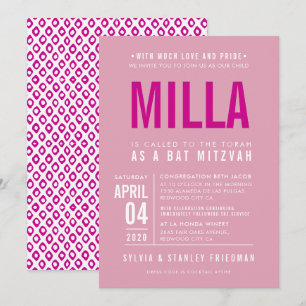 Invitación BAT MITZVAH bonito moderno tipo bloque negrita ros