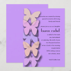 Invitación Bat Mitzvah Borde de mariposa dimensional Purple
