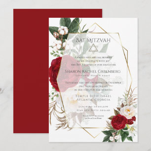 Invitación BAT MITZVAH Borgoña Peony Verse 2