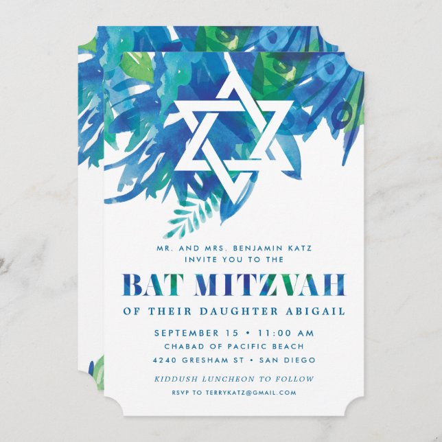 Invitación Bat Mitzvah Breeze (Anverso / Reverso)