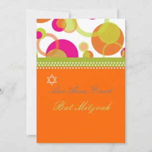 Invitación Bat Mitzvah + Burbujas Mod/naranja/rosa intenso