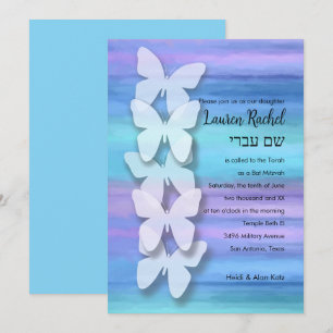 Invitación Bat Mitzvah Butterfly Turquoise Purple Watercolor