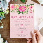 Invitación Bat Mitzvah color de agua rosa Floral moderna simp<br><div class="desc">Estar orgulloso, regocijarse y mostrar este hito de su Bat Mitzvah favorito con esta sofisticada y personalizada invitación! Una moda, una impresionante, rosa y melocotón floral acuosa acuarela de color rosa polvoriento, sans serif modernos, con un suave fondo rosado y confetti. Personalice el texto del personalizado con el nombre, fecha...</div>