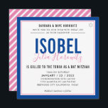 Invitación BAT MITZVAH color minimalista moderno azul rosa<br><div class="desc">por kat massard >>> kat@simplysweetPAPERIE.com << CONTACTE ME para la redacción personalizado o para añadir líneas en hebreo Me encanta el diseño, pero me gustaría ver algunos cambios - otro esquema de color, producto, añadir una foto o adaptarlo para una ocasión diferente - no hay preocupaciones simplemente contáctame - ¡me...</div>