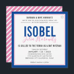 Invitación BAT MITZVAH color minimalista moderno azul rosa<br><div class="desc">por kat massard >>> kat@simplysweetPAPERIE.com << CONTACTE ME para la redacción personalizado o para añadir líneas en hebreo Me encanta el diseño, pero me gustaría ver algunos cambios - otro esquema de color, producto, añadir una foto o adaptarlo para una ocasión diferente - no hay preocupaciones simplemente contáctame - ¡me...</div>