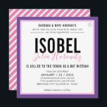 Invitación BAT MITZVAH color minimalista moderno púrpura rosa<br><div class="desc">por kat massard >>> kat@simplysweetPAPERIE.com << CONTACTE ME para la redacción personalizado o para añadir líneas en hebreo Me encanta el diseño, pero me gustaría ver algunos cambios - otro esquema de color, producto, añadir una foto o adaptarlo para una ocasión diferente - no hay preocupaciones simplemente contáctame - ¡me...</div>