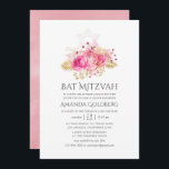 Invitación Bat Mitzvah color rosa tropical y Rosa dorado<br><div class="desc">Invitaciones de mitzvah de murciélago folicular tropical con purpurina dorado y rosas rosadas Rubor con tipografía de escritura a mano diseñada para ser rápida y fácilmente adaptada a las especificaciones de tu evento.</div>